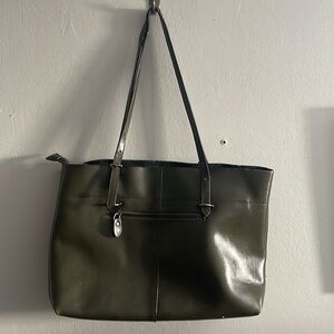 S-zone green leather stand up bag
